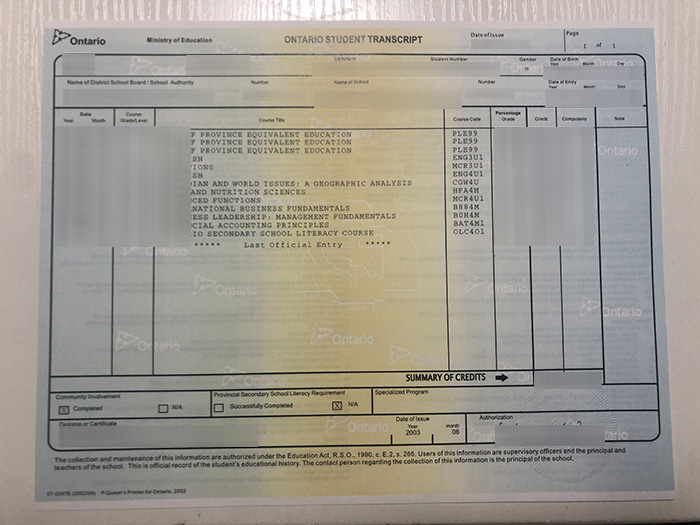 Read more about the article What does a fake Ontario Student transcript look like? Buy fake Ontario Student Transcript